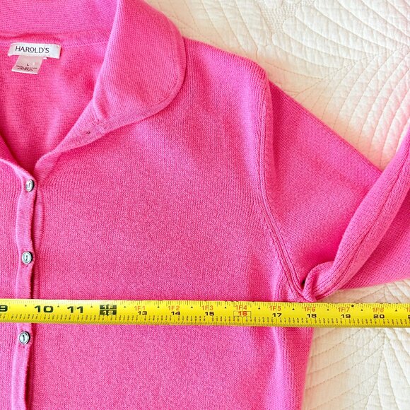 VTG Harold's Pink Bow Collared Twee Cotton Sweater Cardigan Size L - Picture 16 of 16